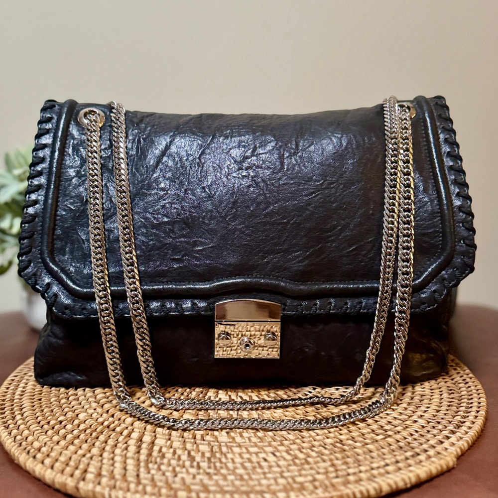 Be & D Vintage Design Shoulder Bag Black Leather with Silver Accents - Picture 2 of 10